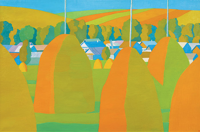Evening. Haystacks.