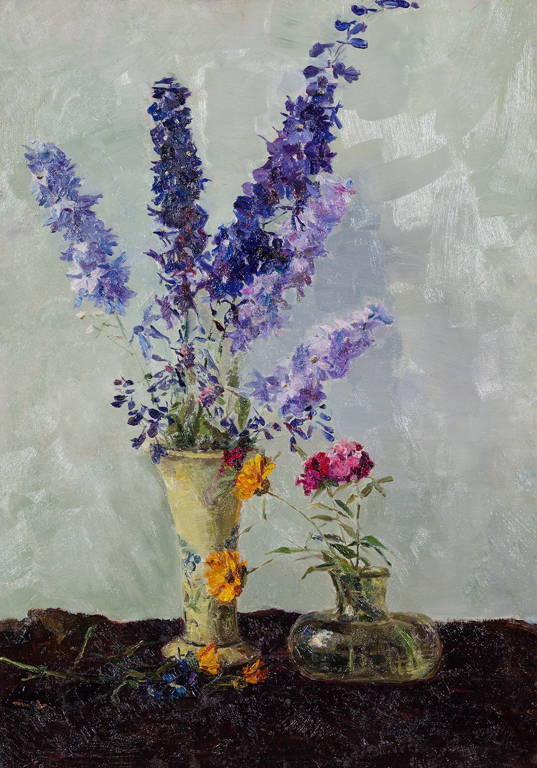 Painting Khaimov Ya.M. Delphiniums.  1953.	 Oil on cardboard.
