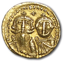 Byzantium. Constance II. Solid, gold. BLS: DN CONSTANTINUS C CONSTAN. Constance II and Constantine IV (right). OS: VICTORIA AVGY E/ CONOB. Cross on a three-step base. Weight - 4.3 g. VF+ status