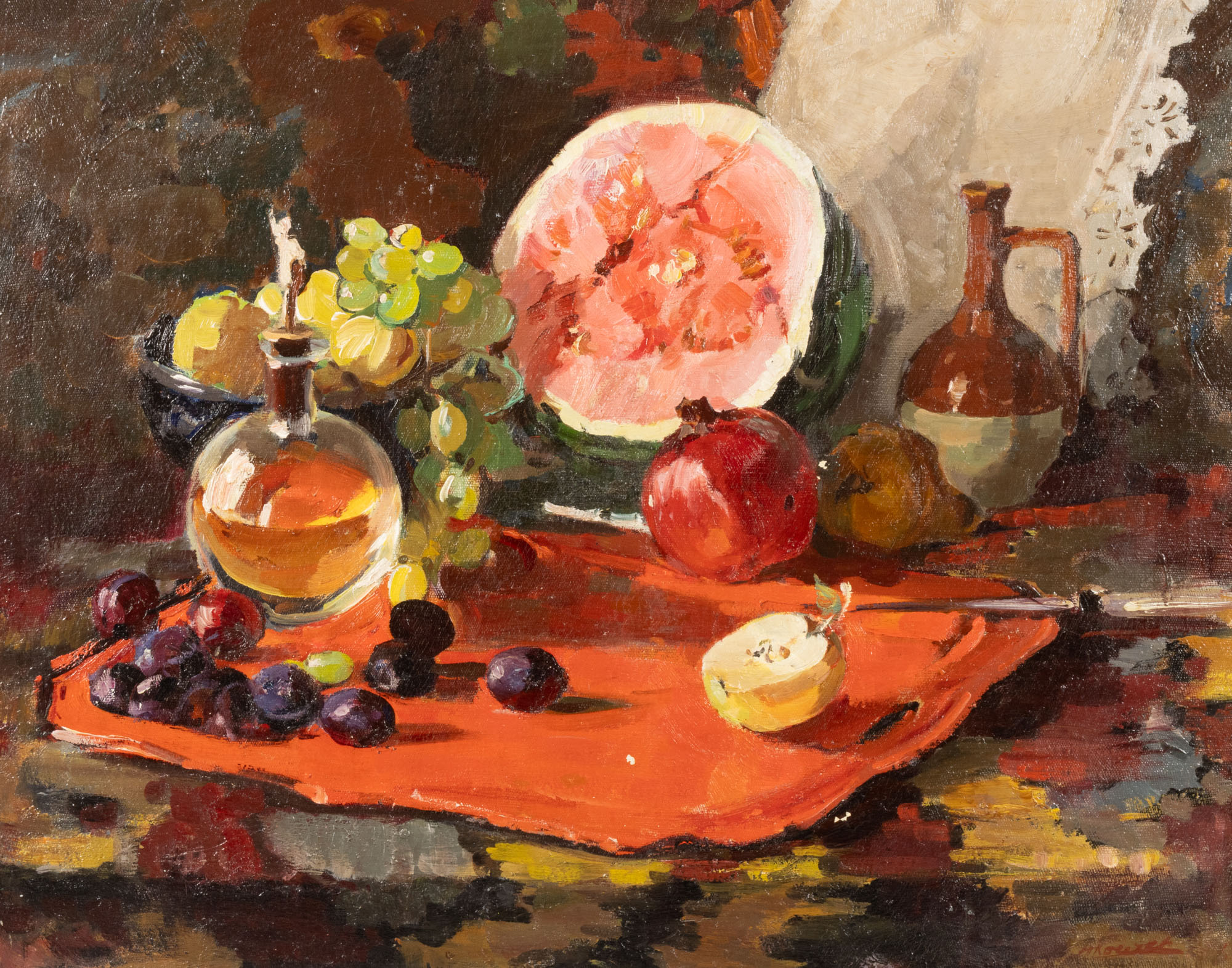 Painting Kochetkov A.D. Still life with watermelon. 1958. Oil on canvas.